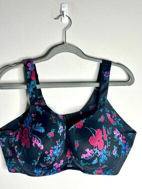 Cacique Dark Florals Lightly Lined Balconette Bra Whimsigoth Fairycore Sz 44C